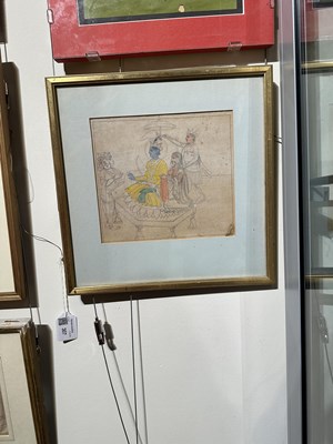 Lot 335 - A DRAWING OF KRISHNA, POSSIBLY GULER, PAHARI, NORTH INDIA, EARLY 19TH CENTURY
