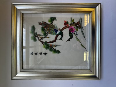 Lot 62 - A SET OF TWELVE CHINESE EMBROIDERED SILK PANELS DEPICTING BIRDS