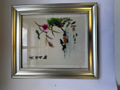 Lot 62 - A SET OF TWELVE CHINESE EMBROIDERED SILK PANELS DEPICTING BIRDS
