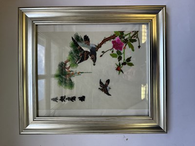Lot 62 - A SET OF TWELVE CHINESE EMBROIDERED SILK PANELS DEPICTING BIRDS