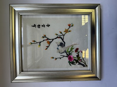 Lot 62 - A SET OF TWELVE CHINESE EMBROIDERED SILK PANELS DEPICTING BIRDS