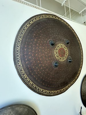 Lot 565 - THREE INDIAN HIDE SHIELDS (DHAL), 19TH CENTURY