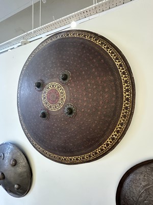 Lot 565 - THREE INDIAN HIDE SHIELDS (DHAL), 19TH CENTURY