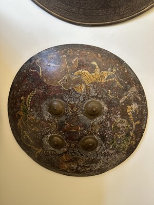 Lot 565 - THREE INDIAN HIDE SHIELDS (DHAL), 19TH CENTURY