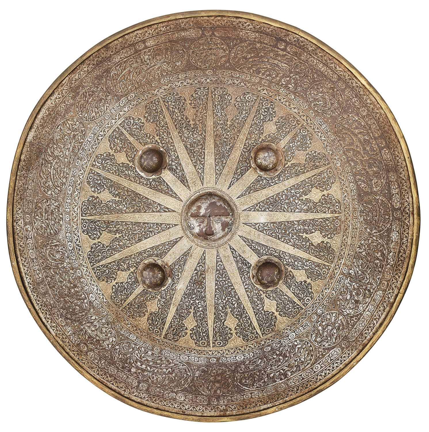 Lot 21 - AN INDO-PERSIAN CIRCULAR SHIELD (DHAL), 19TH CENTURY