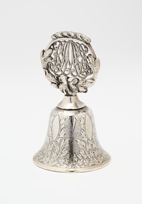 Lot 129 - A VICTORIAN PARCEL-GILT-SILVER TABLE BELL, EDWARD KER REID, LONDON, 1872