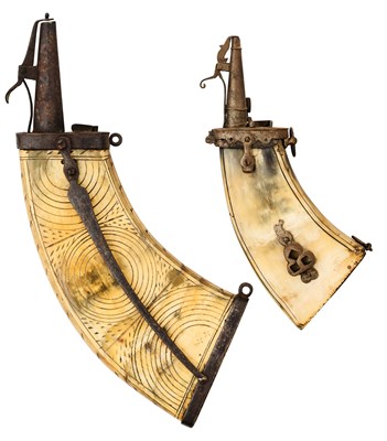Lot 732 - TWO GERMAN POWDER-FLASKS, LATE 16TH/EARLY 17TH CENTURY