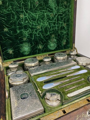 Lot 210 - A VICTORIAN AMBOYNA DRESSING CASE WITH ITS SILVER FITTINGS, J. TURRILL & CO., LONDON, CIRCA 1844