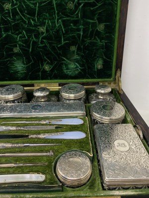 Lot 210 - A VICTORIAN AMBOYNA DRESSING CASE WITH ITS SILVER FITTINGS, J. TURRILL & CO., LONDON, CIRCA 1844