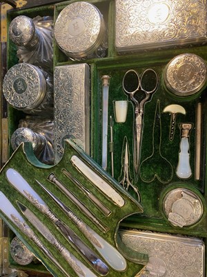 Lot 210 - A VICTORIAN AMBOYNA DRESSING CASE WITH ITS SILVER FITTINGS, J. TURRILL & CO., LONDON, CIRCA 1844