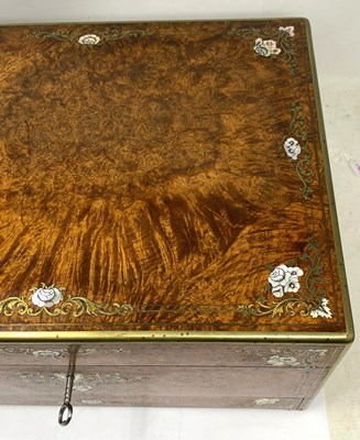 Lot 210 - A VICTORIAN AMBOYNA DRESSING CASE WITH ITS SILVER FITTINGS, J. TURRILL & CO., LONDON, CIRCA 1844