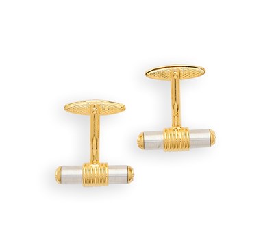 Lot 314 - A PAIR OF GOLD CUFFLINKS, 1935 AND A PAIR OF DUNHILL STEEL CUFFLINKS