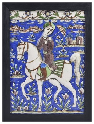 Lot 224 - A QAJAR RELIEF TILE