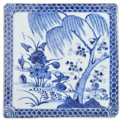 Lot 234 - A CHINESE BLUE AND WHITE PORCELAIN TILE