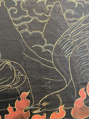 Lot 156 - A BLACK GROUND THANG-KA DEPICTING MAHAKALA, TIBET, 18TH/19TH CENTURY