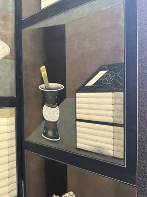 Lot 142 - A KOREAN CHAEKGEORI EIGHT-FOLD SCREEN WITH HIDDEN ARTIST SEAL, JOSEON DYNASTY, 19TH CENTURY