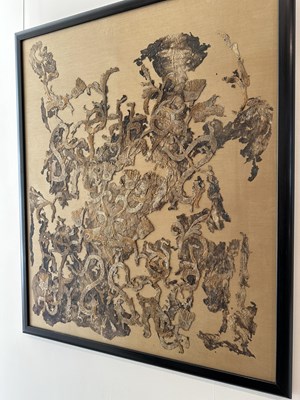Lot 40 - A LARGE AND RARE CHINESE EMBROIDERED SILK FRAGMENT, POSSIBLY WARRING STATES PERIOD (475-221BC)