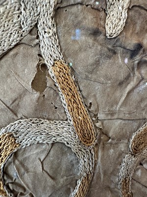 Lot 40 - A LARGE AND RARE CHINESE EMBROIDERED SILK FRAGMENT, POSSIBLY WARRING STATES PERIOD (475-221BC)