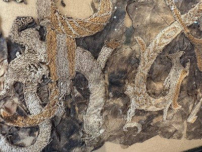Lot 40 - A LARGE AND RARE CHINESE EMBROIDERED SILK FRAGMENT, POSSIBLY WARRING STATES PERIOD (475-221BC)
