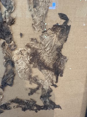 Lot 40 - A LARGE AND RARE CHINESE EMBROIDERED SILK FRAGMENT, POSSIBLY WARRING STATES PERIOD (475-221BC)