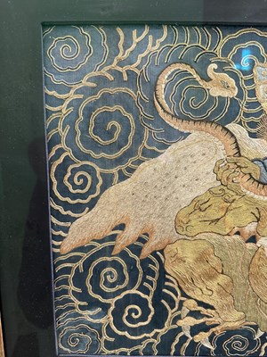 Lot 41 - A CHINESE EMBROIDERED SILK 'GARUDA' PANEL, MING DYNASTY, 14/15TH CENTURY