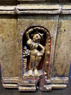 Lot 140 - A PALA GILT WOOD MODEL OF THE MAHABODHI SHRINE, BODH GAYA, INDIA, CIRCA 11TH CENTURY