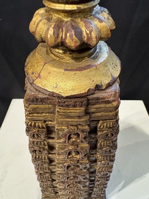 Lot 140 - A PALA GILT WOOD MODEL OF THE MAHABODHI SHRINE, BODH GAYA, INDIA, CIRCA 11TH CENTURY