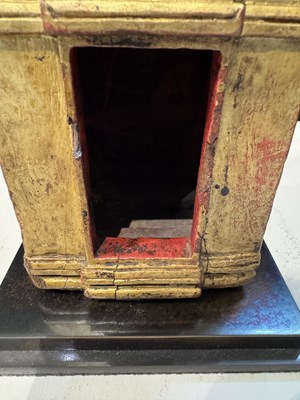 Lot 140 - A PALA GILT WOOD MODEL OF THE MAHABODHI SHRINE, BODH GAYA, INDIA, CIRCA 11TH CENTURY