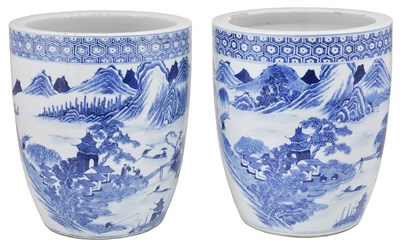 Lot 241 - A PAIR OF CHINESE PORCELAIN BLUE AND WHITE JARDINIERES