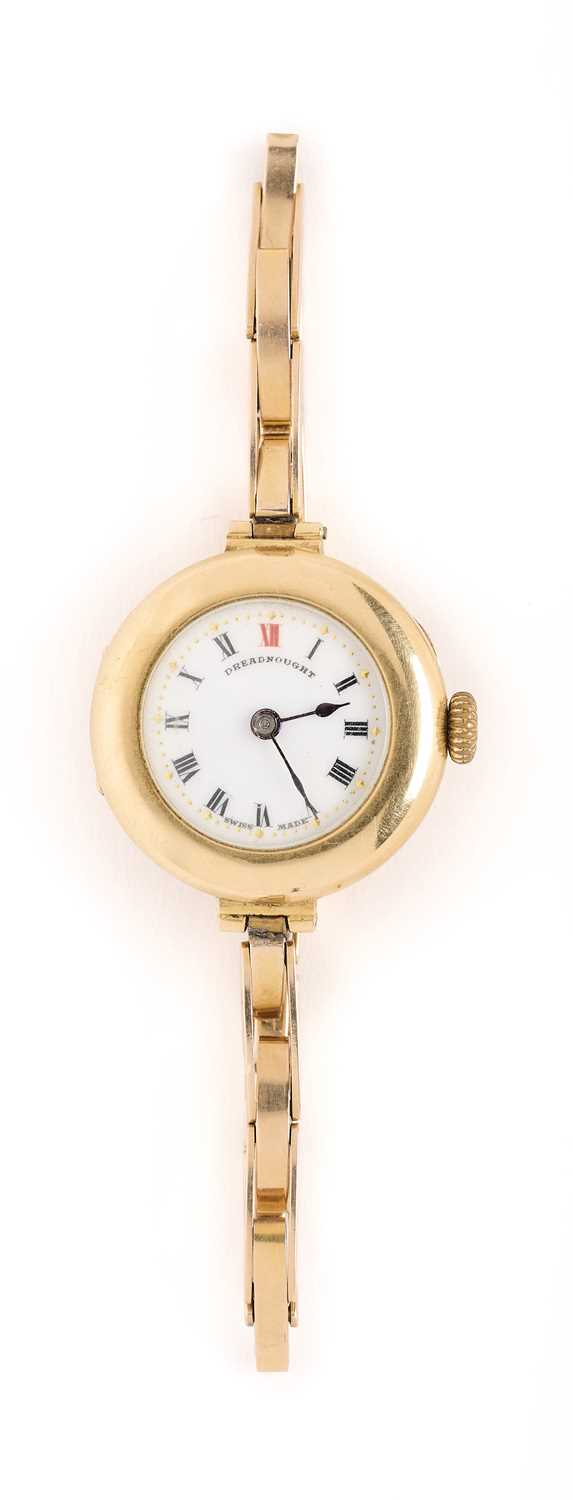 Lot 532 - RECORD DREADNOUGHT WATCH CO.: LADY'S GOLD WRISTLET WATCH, CIRCA 1919