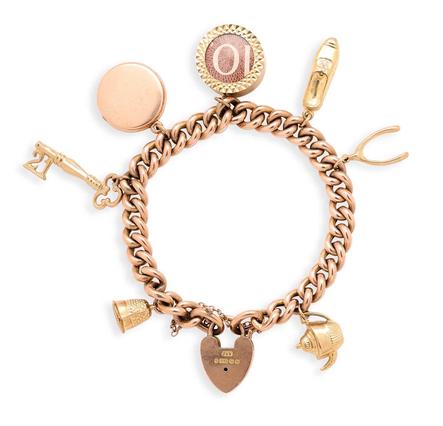 Lot 570 - GOLD CHARM BRACELET, 1901