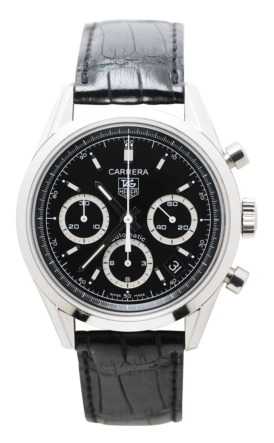 Lot 513 - TAG HEUER, CARRERA CALIBRE 17, REF.CV2113: GENTLEMAN'S STAINLESS STEEL CHRONOGRAPH WRISTWATCH, CIRCA 2000