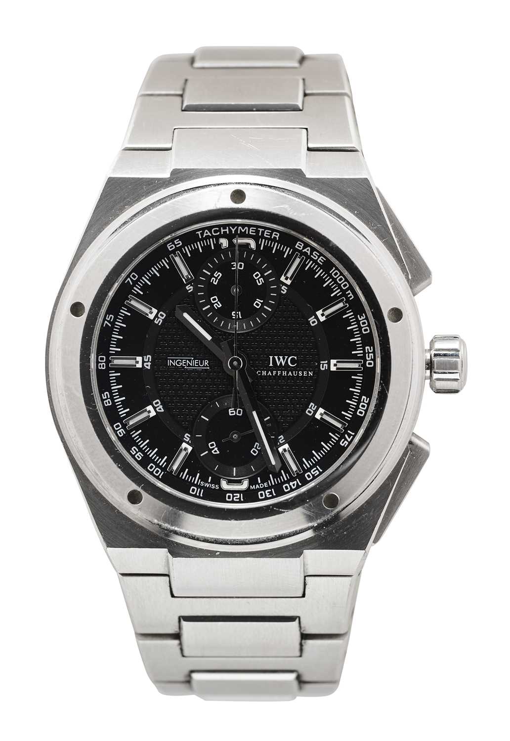 Lot 514 - IWC, INGENIEUR CHRONOGRAPH, REF.3725.01: GENTLEMAN'S STAINLESS STEEL BRACELET WATCH, 2005-08