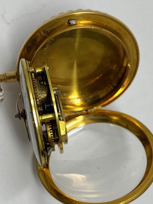 Lot 501 - GOLD, ENAMEL AND SPLIT PEARL POCKET WATCH, CIRCA 1790