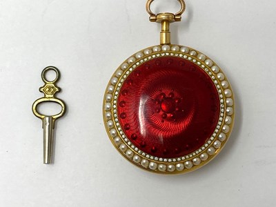 Lot 501 - GOLD, ENAMEL AND SPLIT PEARL POCKET WATCH, CIRCA 1790