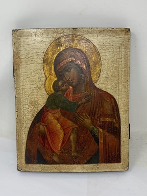 Lot 65 - AN ICON OF VIRGIN ELEOUSA, RUSSIAN, 19TH CENTURY