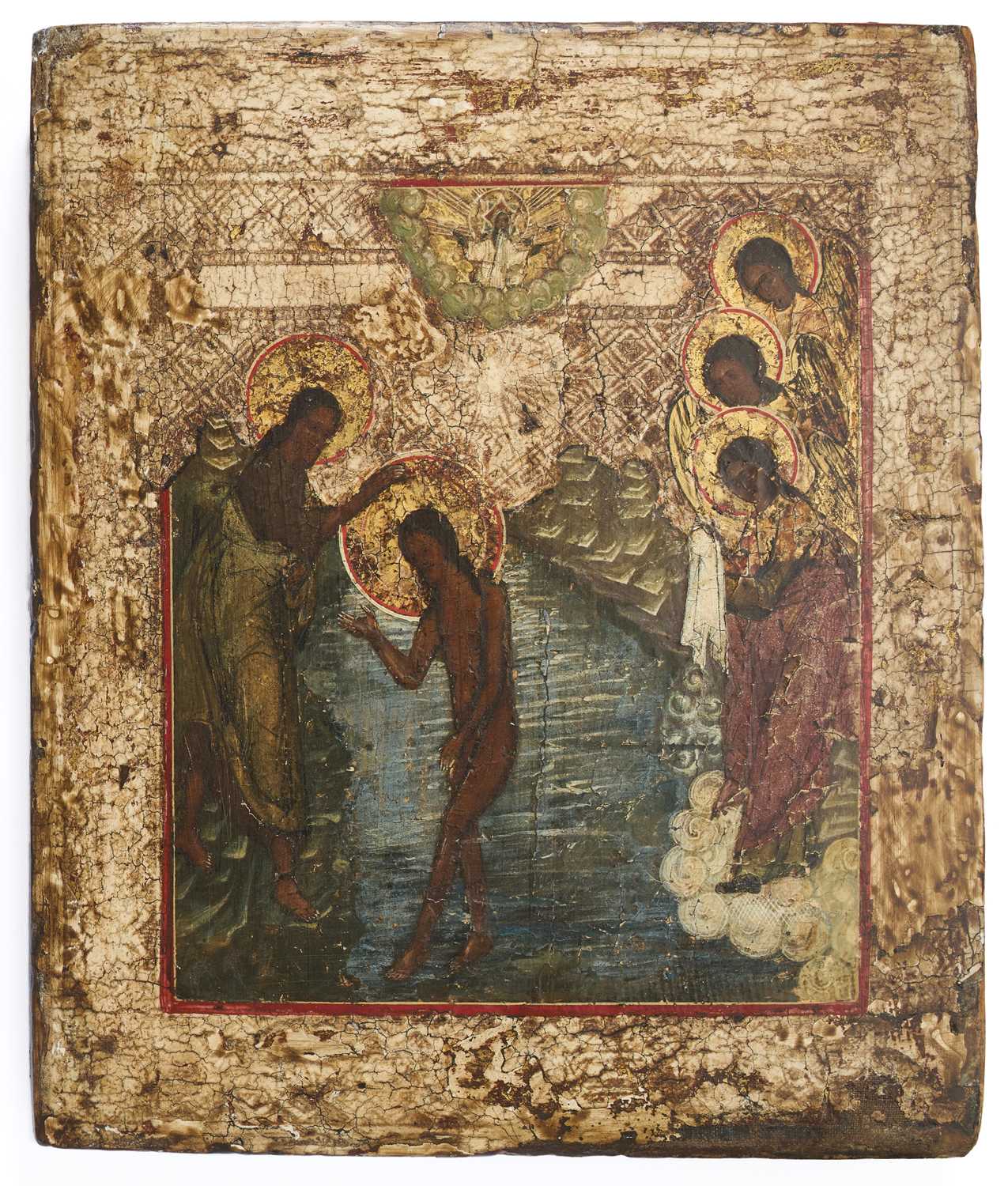 Lot 43 - AN ICON OF THE BAPTISM, RUSSIAN, LATE 18TH CENTURY