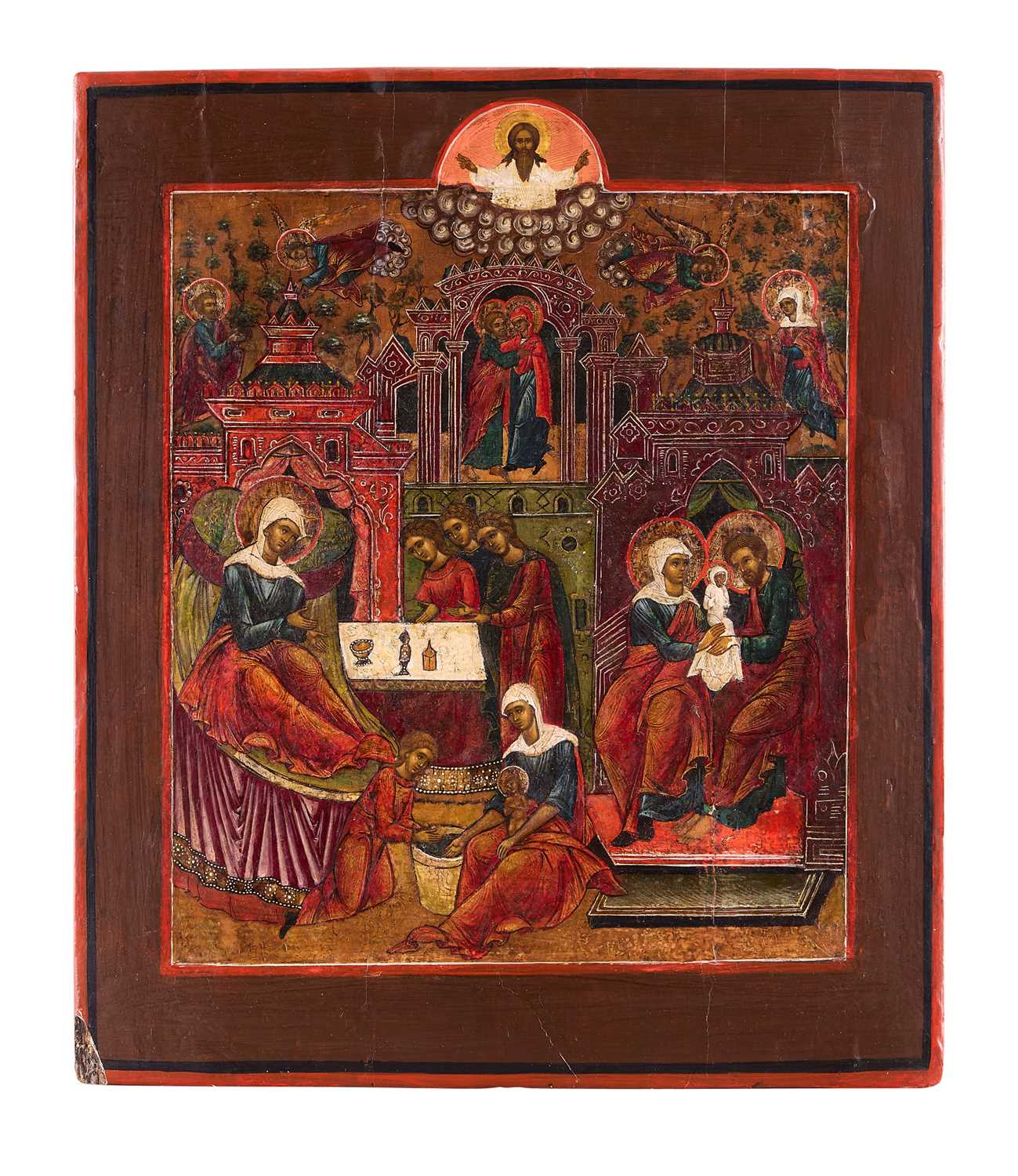 Lot 67 - AN ICON OF THE BIRTH OF MARY, RUSSIAN, 19TH CENTURY