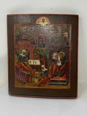 Lot 67 - AN ICON OF THE BIRTH OF MARY, RUSSIAN, 19TH CENTURY