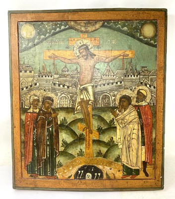 Lot 40 - AN ICON OF THE CRUCIFIXION, RUSSIAN, 18TH CENTURY