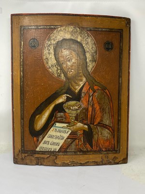 Lot 68 - AN ICON OF JOHN THE FORERUNNER, RUSSIAN, 19TH CENTURY