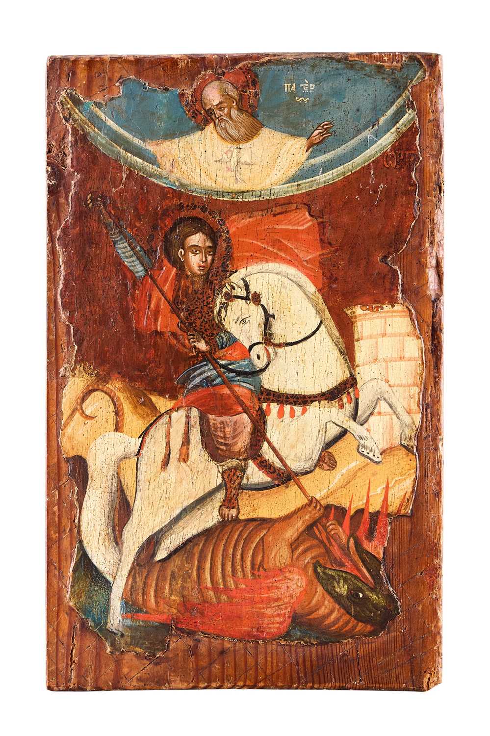 Lot 56 - AN ICON OF ST GEORGE (DEMETRIOS?), GREEK, 19TH CENTURY