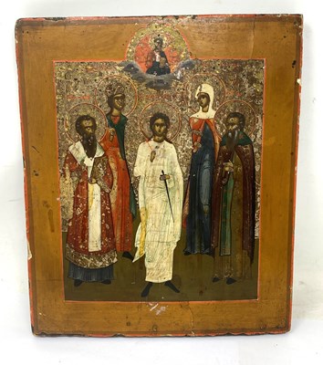 Lot 62 - AN ICON OF THE MATRYR AND SAINTS, RUSSIAN, CIRCA 1800