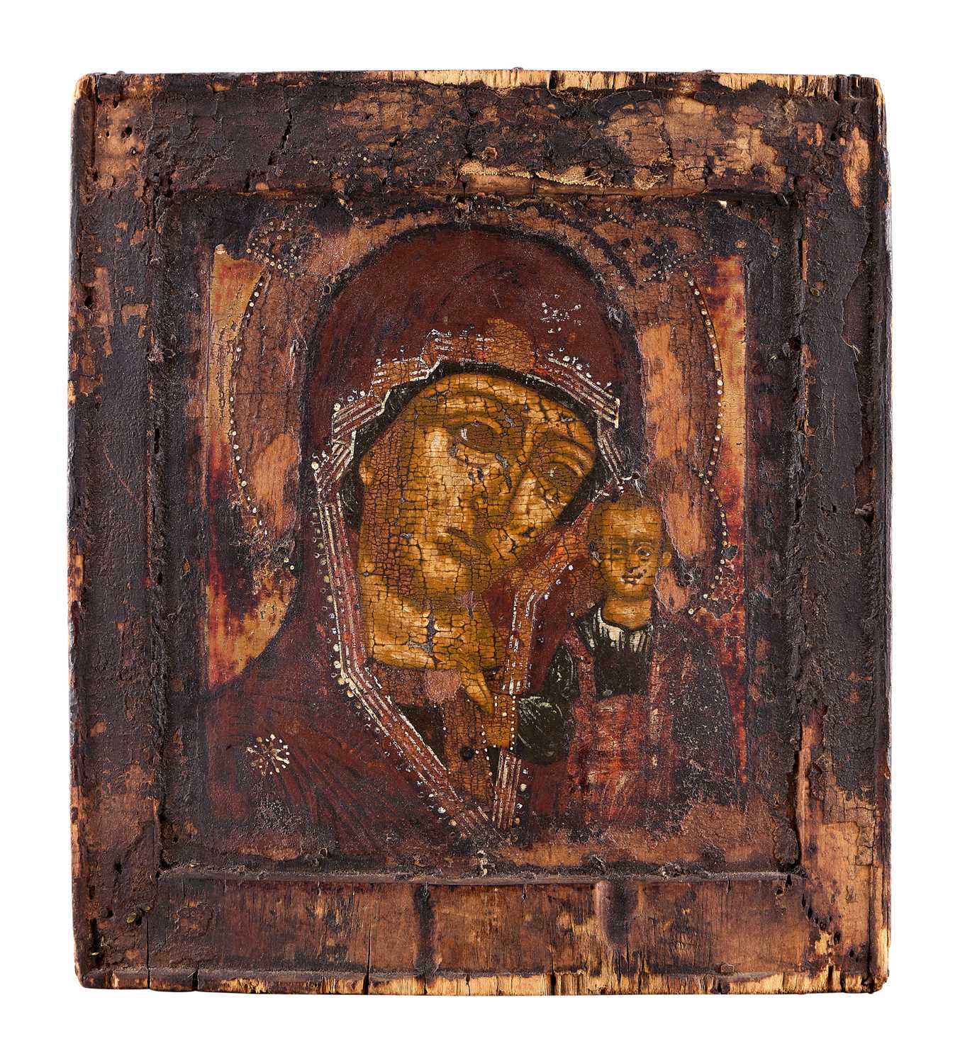 Lot 61 - AN ICON OF VIRGIN OF KAZAN (KAZANSKAYA), RUSSIAN, CIRCA 1800