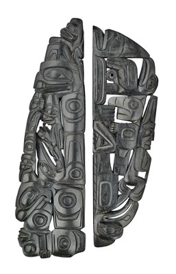 Lot 573 - TWO HAIDA ARGILLITE PANEL PIPES, PROBABLY LATE 19TH CENTURY