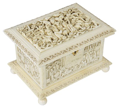 Lot 257 - ~A CHINESE IVORY CASKET