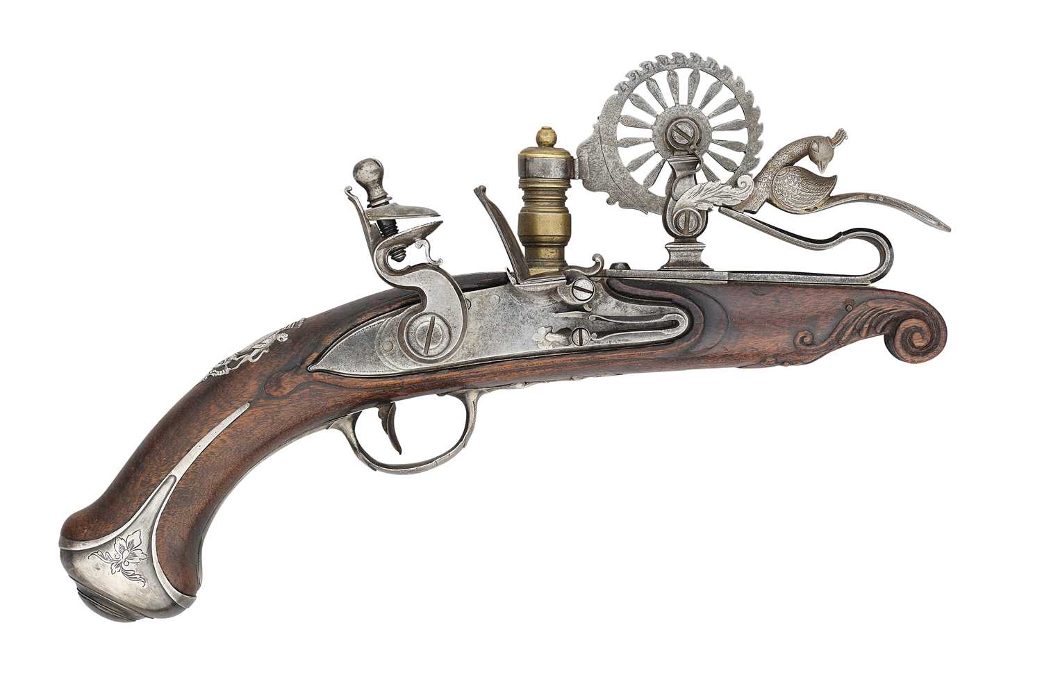 Lot 19 - A VERY RARE INDIAN FLINTLOCK SILVER-MOUNTED POWDER-TESTER (EPROUVETTE), LATE 18TH CENTURY