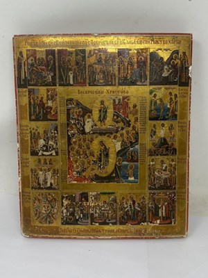 Lot 63 - AN ICON OF THE RESURRECTION AND FEASTS, RUSSIAN, 19TH CENTURY