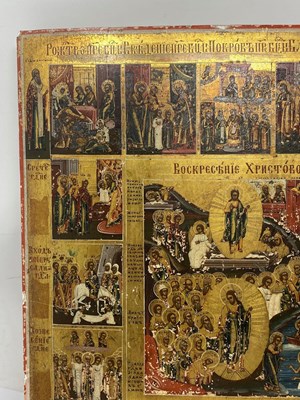 Lot 63 - AN ICON OF THE RESURRECTION AND FEASTS, RUSSIAN, 19TH CENTURY