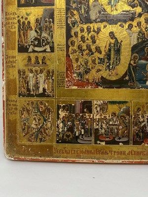 Lot 63 - AN ICON OF THE RESURRECTION AND FEASTS, RUSSIAN, 19TH CENTURY